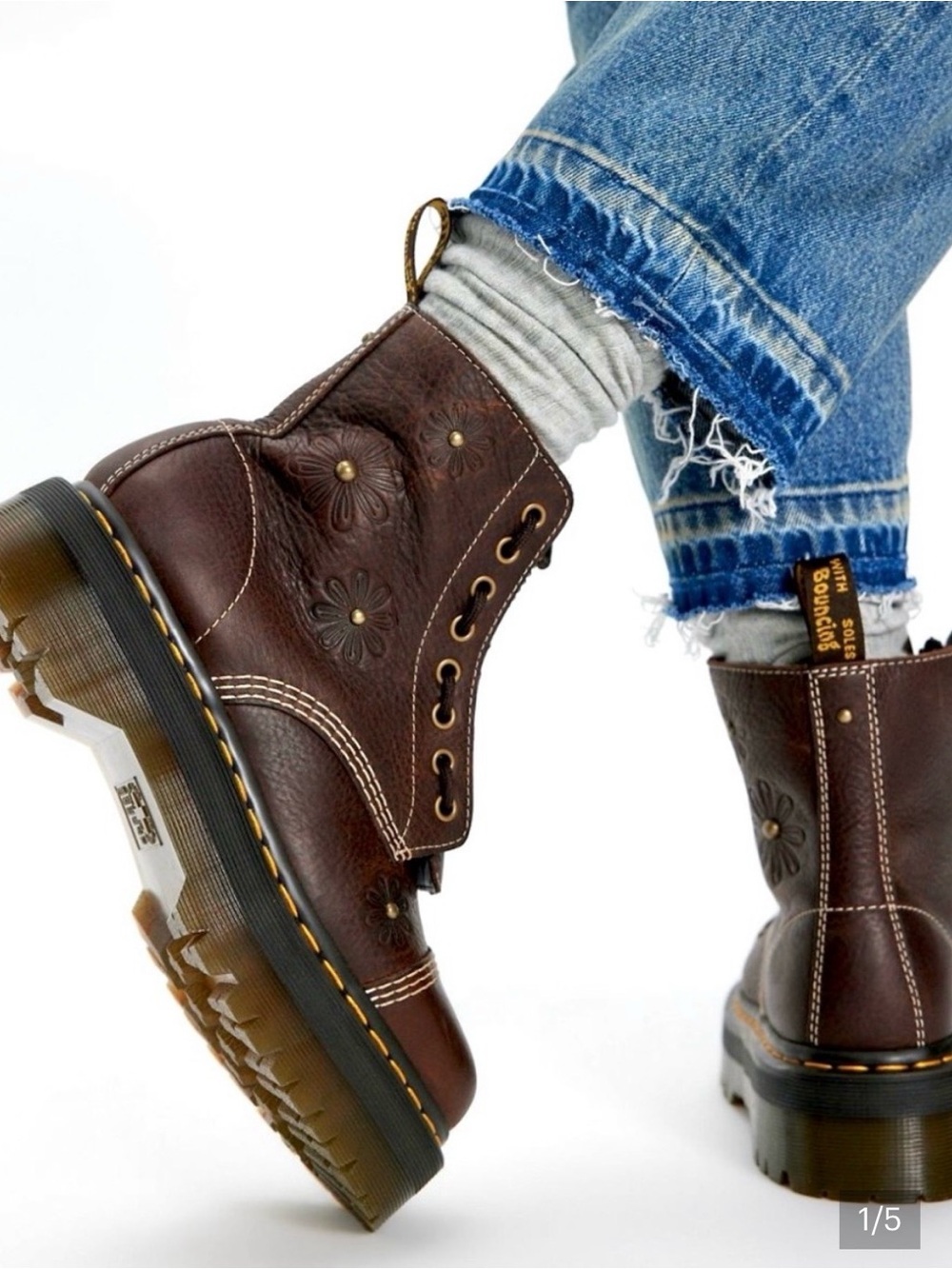 Dr. Martens Women's Brown Floral Stitch Leather Platform Boot